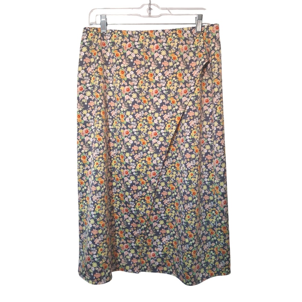 Loft Outlet Womens Medium Grey Ditsy Floral Wrap A-Line Midi Skirt